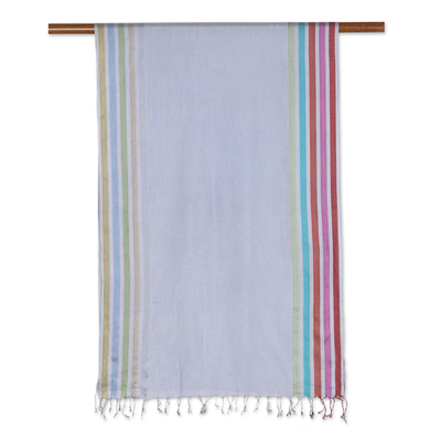 Silk shawl, 'Steel Blue Charm' - Indian Handloomed Striped Silk Shawl in Steel Blue