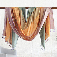 Silk shawl, 'Warm Heaven' - Handloomed Colorful Silk Shawl with Fringes