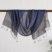 100% silk scarf, 'Wonderful Appeal' - 100% Silk Blue Scarf Hand-woven in India