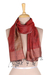 100% silk scarf, 'Crimson Love' - 100% Silk Red Scarf with Fringe Hand-woven in India