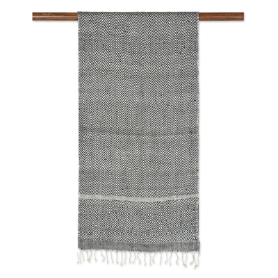 Pañuelo 100% seda - Pañuelo de seda 100 % estampado en blanco y negro, tejido a mano en la India