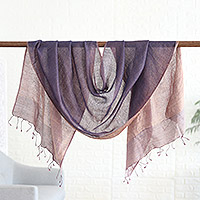 100% silk shawl, 'Loveliest Style' - Purple Shawl Hand-woven from 100% Silk in India