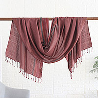 100% silk shawl, 'Brown Blush' - Brown Striped Shawl Hand-woven from 100% Silk in India