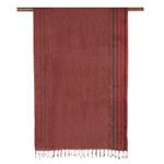 100% silk shawl, 'Brown Blush' - Brown Striped Shawl Hand-woven from 100% Silk in India