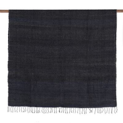 Silk throw blanket, 'Midnight Dreams' - Blue and Grey 100% Silk Throw Blanket Hand-Woven in India