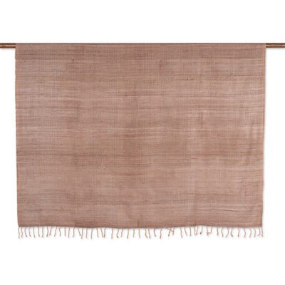 Silk throw blanket, 'Warm Sunset' - Orange and Grey 100% Silk Throw Blanket Hand-Woven in India