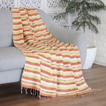 Cotton throw blanket, 'Fusion' - Striped Yellow Cotton Throw Blanket Hand-Woven in India