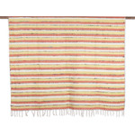 Cotton throw blanket, 'Fusion' - Striped Yellow Cotton Throw Blanket Hand-Woven in India