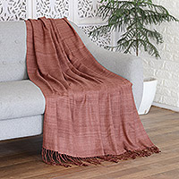 Silk throw blanket, 'Raisin Charm' - Brown 100% Silk Throw Blanket Hand-Woven in India