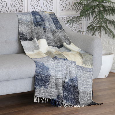 Silk throw blanket, 'Modern Landscape' - Patterned 100% Silk Throw Blanket Hand-Woven in India