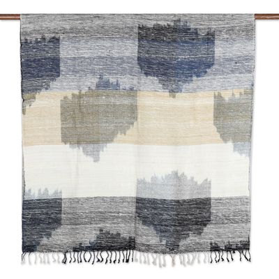 Silk throw blanket, 'Modern Landscape' - Patterned 100% Silk Throw Blanket Hand-Woven in India