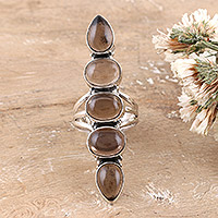 Smoky quartz cocktail ring, 'Hazy Glam' - Smoky Quartz and Sterling Silver Cocktail Ring from India