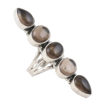 Smoky quartz cocktail ring, 'Hazy Glam' - Smoky Quartz and Sterling Silver Cocktail Ring from India