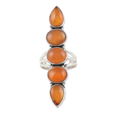 Carnelian cocktail ring, 'Sunset Glam' - Carnelian and 925 Sterling Silver Cocktail Ring from India