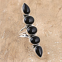 Onyx cocktail ring, 'Midnight Glam' - Black Onyx and 925 Sterling Silver Cocktail Ring from India