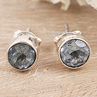 Blue topaz stud earrings, 'Essence of Glamour' - Classic Blue Topaz Stud Earrings in Sterling Silver