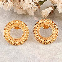 Gold-plated drop earrings, 'Loop of Leaves' - 22k Gold-Plated Sterling Silver Drop Earrings with Leaves