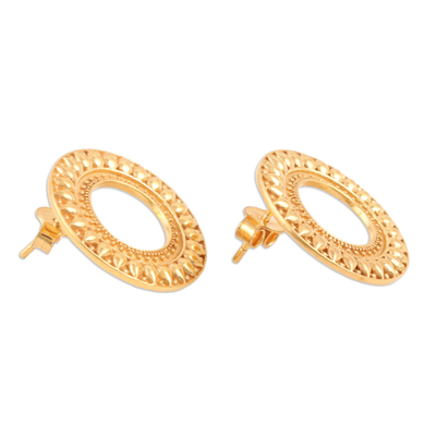 Gold-plated drop earrings, 'Loop of Leaves' - 22k Gold-Plated Sterling Silver Drop Earrings with Leaves