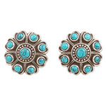 Sterling silver button earrings, 'Charming Mysticism' - Reconstituted Turquoise and Sterling Silver Button Earrings