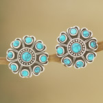 Sterling silver button earrings, 'Charming Mysticism' - Reconstituted Turquoise and Sterling Silver Button Earrings