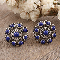 Lapis lazuli button earrings, 'Charming Truth' - Lapis Lazuli and Sterling Silver Button Earrings