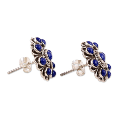 Lapis lazuli button earrings, 'Charming Truth' - Lapis Lazuli and Sterling Silver Button Earrings