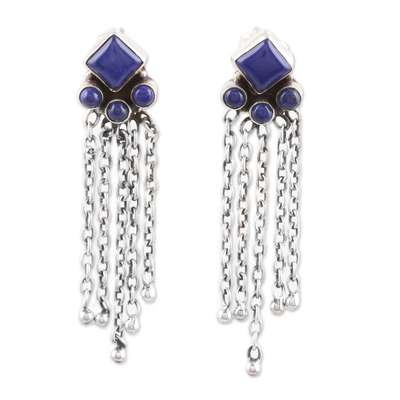 Lapis lazuli waterfall earrings, 'Wisdom Rain' - Sterling Silver and Lapis Lazuli Waterfall Earrings