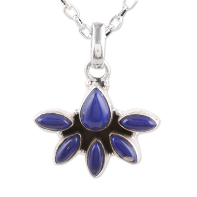 Lapis lazuli pendant necklace, 'Truth Crown' - Sterling Silver and Lapis Lazuli Pendant Necklace from India