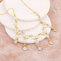 Gold-plated rainbow moonstone waterfall necklace, 'Creativity Drops'