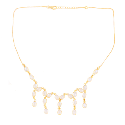 22k Gold-Plated Waterfall Necklace with Rainbow Moonstones