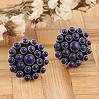 Lapis lazuli button earrings, 'Precious Truth' - Lapis Lazuli and Sterling Silver Button Earrings