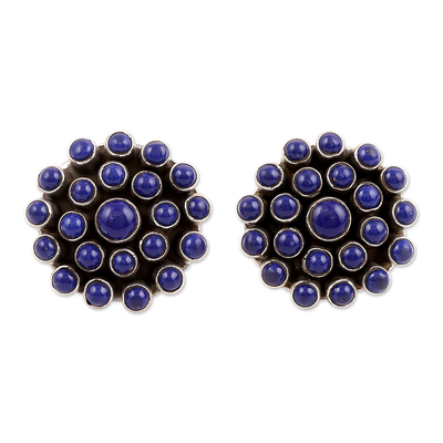 Lapis lazuli button earrings, 'Precious Truth' - Lapis Lazuli and Sterling Silver Button Earrings
