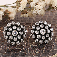 Cubic zirconia button earrings, 'Precious Clarity' - Cubic Zirconia and Sterling Silver Button Earrings