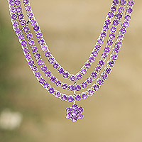Rhodium-plated amethyst pendant necklace, 'Amethyst Queen'