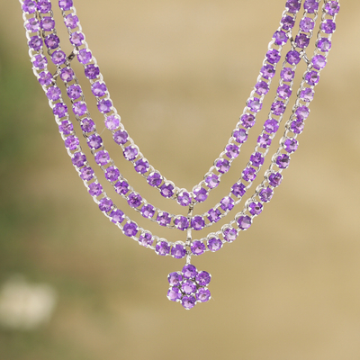 Rhodium-plated amethyst pendant necklace, 'Amethyst Queen' - Rhodium-Plated Amethyst Pendant Necklace from India