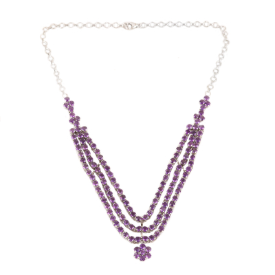 Rhodium-plated amethyst pendant necklace, 'Amethyst Queen' - Rhodium-Plated Amethyst Pendant Necklace from India