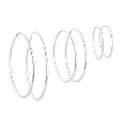 Sterling silver hoop earrings, 'Looping Loops' (set of 3) - Set of 3 Sterling Silver Hoop Earrings Crafted in India