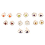 Gemstone stud earrings, 'One for All' (set of 7) - Set of 7 Gemstone and Sterling Silver Stud Earrings