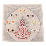 Gemstone stud earrings, 'One for All' (set of 7) - Set of 7 Gemstone and Sterling Silver Stud Earrings