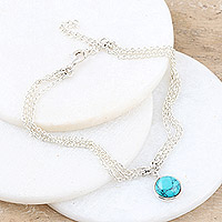 Sterling silver charm bracelet, 'Turquoise Globe' - Reconstituted Turquoise and Sterling Silver Charm Bracelet