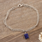 Lapis lazuli charm bracelet, 'Blue Royal Frame' - Charm Bracelet Made with Lapis Lazuli and Sterling Silver