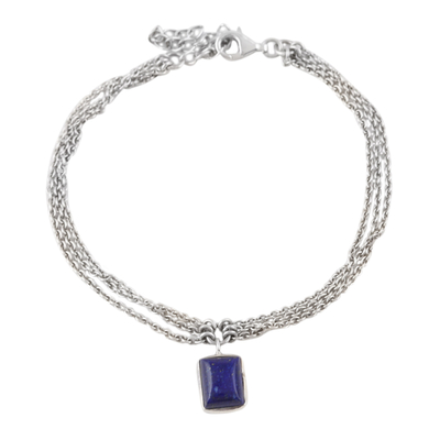 Lapis lazuli charm bracelet, 'Blue Royal Frame' - Charm Bracelet Made with Lapis Lazuli and Sterling Silver