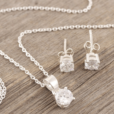 conjunto de joyas de circonita cúbica - Juego de aretes de collar con colgante de circonita cúbica de plata esterlina
