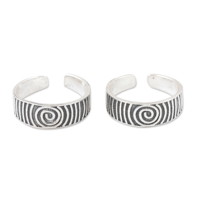 Sterling silver toe rings, 'Spiral Style' (pair) - Set of 2 Bohemian Style Sterling Silver Toe Rings from India