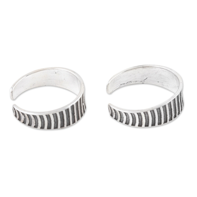 Anillos de plata de primera ley, (par) - Juego de 2 anillos de dedo del pie de plata esterlina estilo bohemio de la India