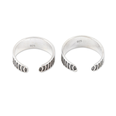 Sterling silver toe rings, 'Striped Style' (pair) - Set of 2 Bohemian Style Sterling Silver Toe Rings from India