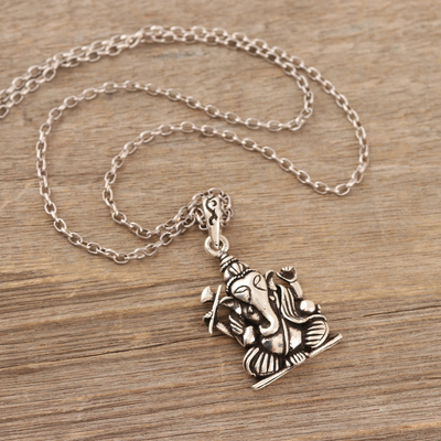 Sterling silver pendant necklace, 'Spiritual Ganesha' - Hindu God Ganesha Themed Sterling Silver Pendant Necklace