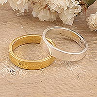 Gold-plated and sterling silver band rings, 'Graceful Duo' (pair) - Pair of One Gold-plated and One Sterling Silver Band Rings