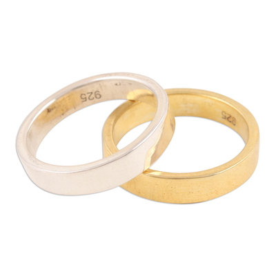 Gold-plated and sterling silver band rings, 'Graceful Duo' (pair) - Pair of One Gold-plated and One Sterling Silver Band Rings