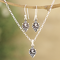 Sterling silver jewellery set, 'Cute Ganesha' - Earrings and Pendant Necklace Sterling Silver jewellery Set